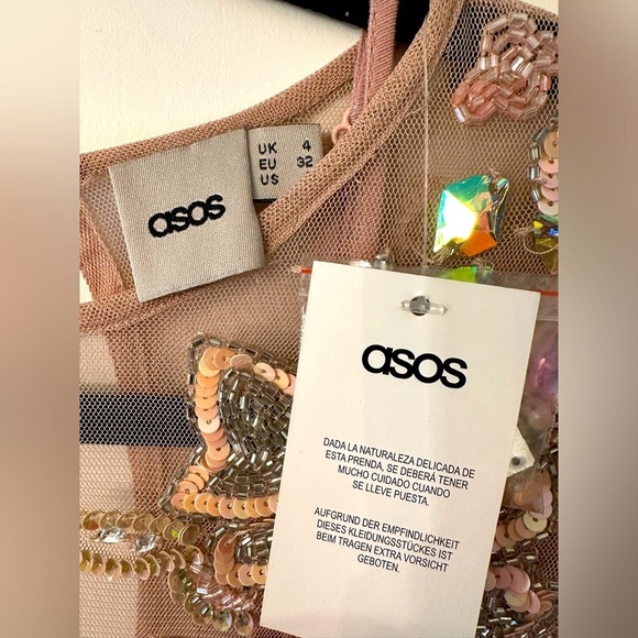ASOS Pink Mesh & Bejeweled Dress with Slip - US Size 0 - Picture 9 of 12